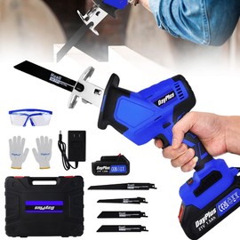 Cordless Reciprocating Saw Electric Wood Saw Battery Powered Saw Portable & Lightweight, 4 Saw Blades, Variable Speed, Brushless Motor, for Gardening Pruning Tree Trimming Wood Cutting(2 Batteries)