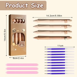 Scettar Erasable Pens 0.5mm Bullet (Pack of 4 + 10 Refills + Erasable Sticks * 3), Blue Rub Out Pens Suitable for Children Students Adults School Work Smooth Writing Stationery (Bear)