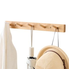 TRWISWDC Hickory Wood Coat Rack Wall Mount, 20 Inch Coat Hook Hanger Wooden Wall Coat Rack with 5 Hooks for Purse Clothes Towels Hats in Entryway Bedroom Bathroom, Natural