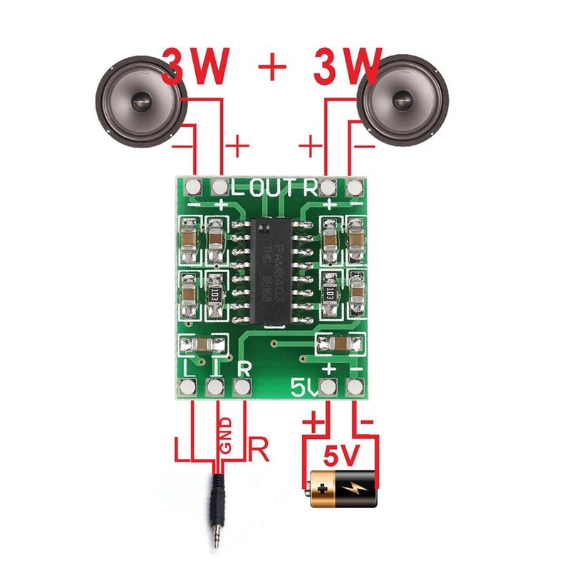 Dual Channel Power Amplifier, Audio Power Amplifier Module 2.5V-5.5V 3W+3W