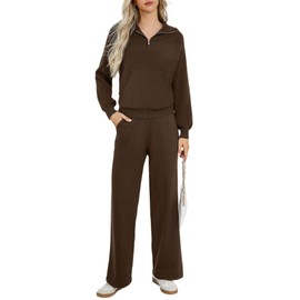 Totatuit Women's 2 Piece Knit Sweater Set Casual Long Sleeve Pullover Wide Leg Pants Sweatsuit Tracksuit Outfit
