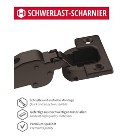 Gedotec Door Hinge for Wide Wooden Doors up to 40 kg - Pot Hinge | 1 Piece Heavy Duty Hinge J95 - Centre Stop | Black - with Automatic Closing | Pot Bore: 40 mm | Hinges for Screwing