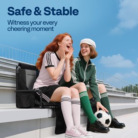 VIVOHOME Stadium Seats with Back Support and Cushion, 2 Pack Portable Bleacher Chairs with Cup Holder, Storage Bags and Shoulder Strap, Comfortable for Various Sports Events, Black and Gray