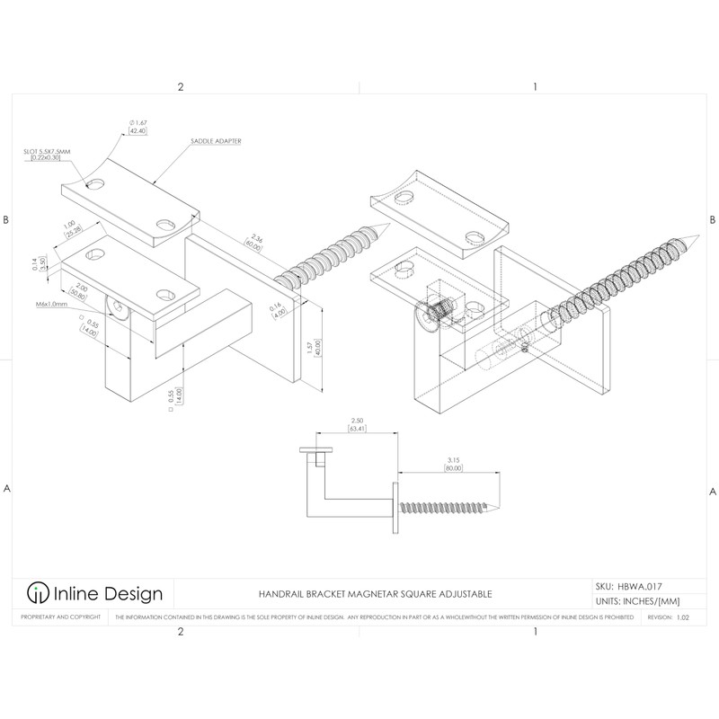 Inline Design - Stainless Steel Handrail Bracket Square for Flat/Curved