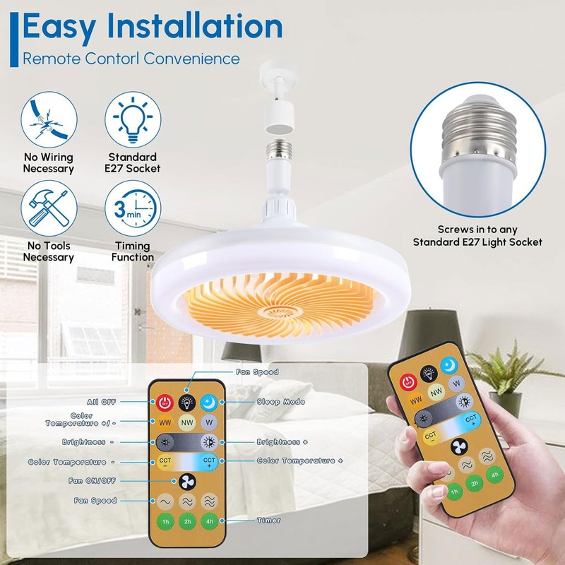 Fan lamp, ceiling fan with LED light, E27, 30 W