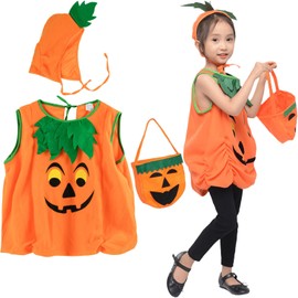 Be-Unique Halloween Cosplay, Children's Pumpkin Costume, 3-Piece Set (Hat and Bag), Cute, Girls, Boys, Kindergarten, Nursery, Children's Recital, Theater, Party, Event, School Festival, Cultural