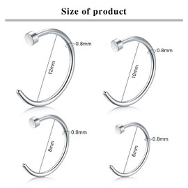 LAURITAMI Nose Piercing Spiral Nose Stud L Shaped Screw Set 20G Stainless Steel Nose Ring Nostril Piercing Silver Diamond, Stainless Steel