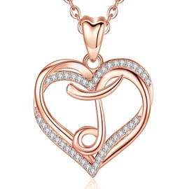 INFUSEU J Initial Necklace for Women Lady, Heart Letter Cubic Zirconia CZ Jewelry Romantic Birthday Gifts for Wife Mom Girlfriend, 20 Inch Chain