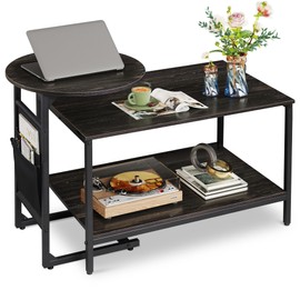 WLIVE Coffee Table, 31.3" and 18.7" Small Coffee Tables for Living Room, Modern Center Table and Side Table Set with Storage Side Pouch for Bedroom, Apartment, Charcoal Black