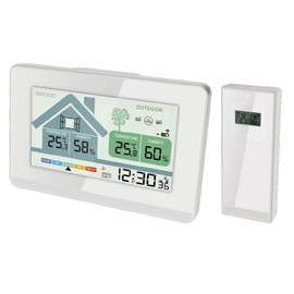 Miraval Wireless Weather Station: Indoor / Outdoor Thermometer, Hygrometer, Mould Warner, Ventilation Recommendation, Time, Date, Snooze, Alarm Function, 2 Alarms, Outdoor Sensor, 100 m Range, LCD, Batteries Included