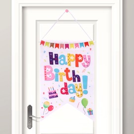 Happy Birthday Door Banner, Colorful Hanging Door Sign Birthday Decoration Doors Hanger Backdrop Cover Porch Wall Decors for Boys Girls Women Men Party Favors Supplies