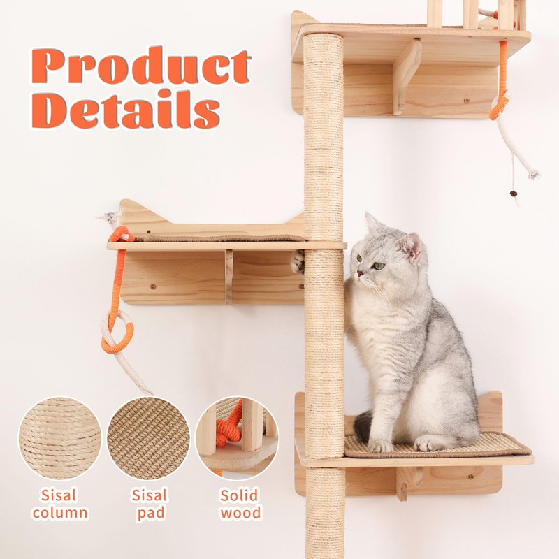 MIUZMORE Wall Mounted Cat Tree - 7 PCS Cat Wall