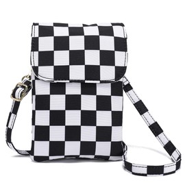 Small Crossbody Bag for Women Nylon Cell Phone Purse with Adjustable Strap Checkered Cross body Purses(Black)