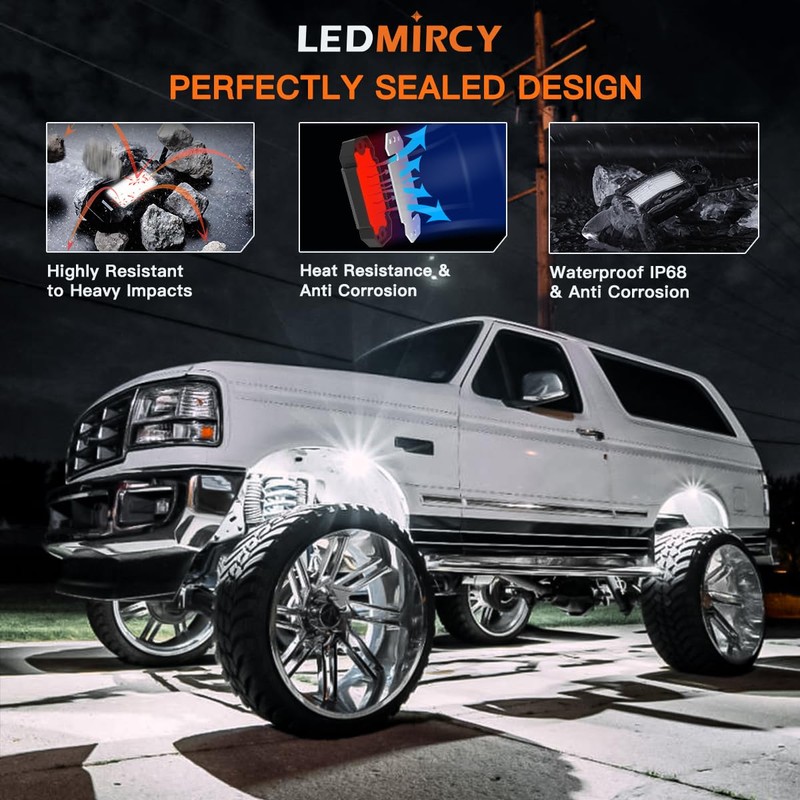 LEDMIRCY R2 Pure White Rock Lights Kit with Roker Switch