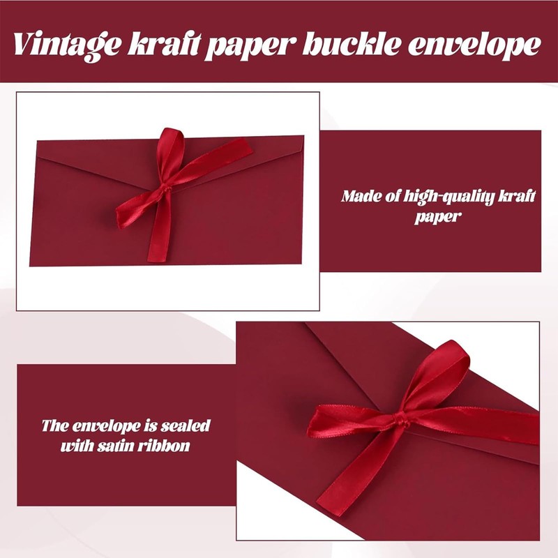 NINFEIQI 10 Pack Gift Envelopes with Ribbon, Kraft Paper Envelope