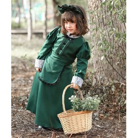 Milky Time Halloween Cosplay Western Style Maid Clothes Women's Green Long (55.1 inches (140 cm), Kids)