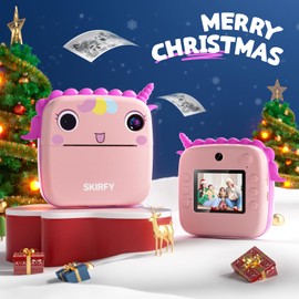 Skirfy Instant Camera for Kids,Selfie Video Camera for Kids Age 3-12,Unicorns Kids Camera Instant Print Toys for Girls,48MP Digital Camera 32G TF Card&3 Roll Print Paper,Toddler Toys Girls Toys Age 6+
