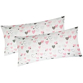 Cotton Renforcé Cushion Cover, Set of 2, 40 x 80 cm, Love, Love, Hearts, Pillow Cover, Decorative Cushion Cover Made of 100% Cotton (KY-187/1-40 x 80)
