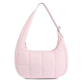 Puffer Crescent Shoulder Bag for Women, Quilted Purses for Women, Quilted Shoulder Purses with Adjustable Strap (Pink)
