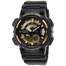 CASIO AEQ110BW-9A Unisex Black/Gold Analog/Digital Watch with Black Band