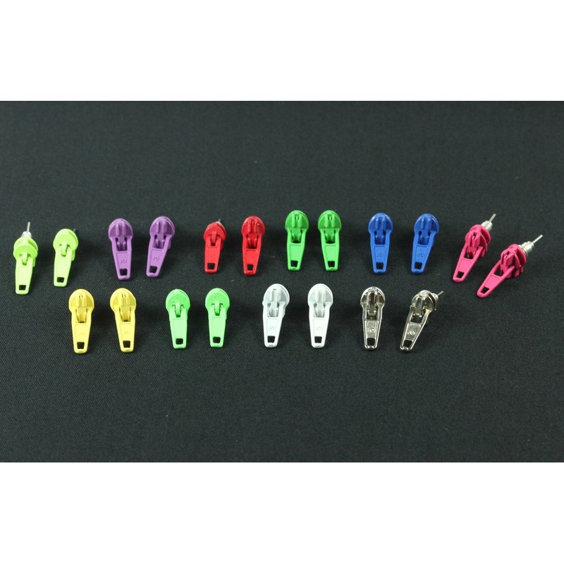 Miniblings Zipper Puller Silver Stud Plugs Earrings Upcycling