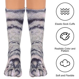 Animal Paws Socks Funny 3D Animal Socks Crazy Cat Dog Paw Crew Socks Novelty Socks Gag Christmas Gifts for Adult Women Men (CA/US, Alpha, One Size, Regular, Regular, Cat)