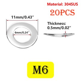 Ctyjia Pack of 20 Wave washers, spring washers, stainless steel, M6 washers, spring washers, corrugated washers