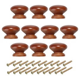 PATIKIL 1-3/8 Inch Cabinet Knobs, 10 Pcs Round Drawer Dresser Knobs Wood Handles Knobs Drawer Pulls with Screws for Kitchen Cupboard Furniture Door, Brown