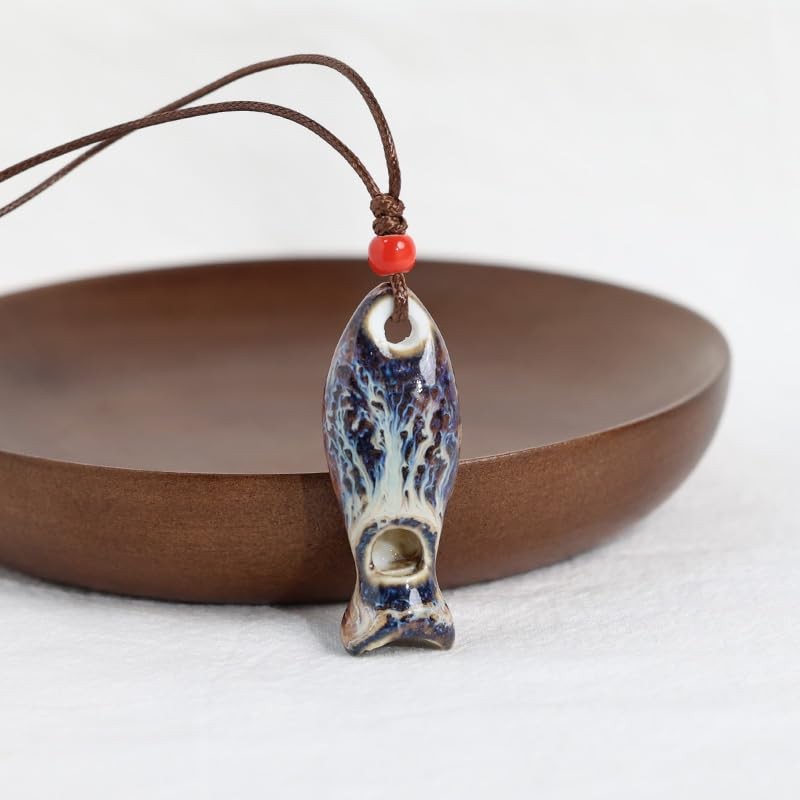 POYAMUSE Ceramic Fish Whistle Pendant Necklace for Women - Handmade