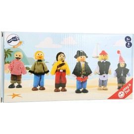 small foot 1955 pirate minidolls in set of 6, made of wood, pirate dolls with movable limbs, from 3 years