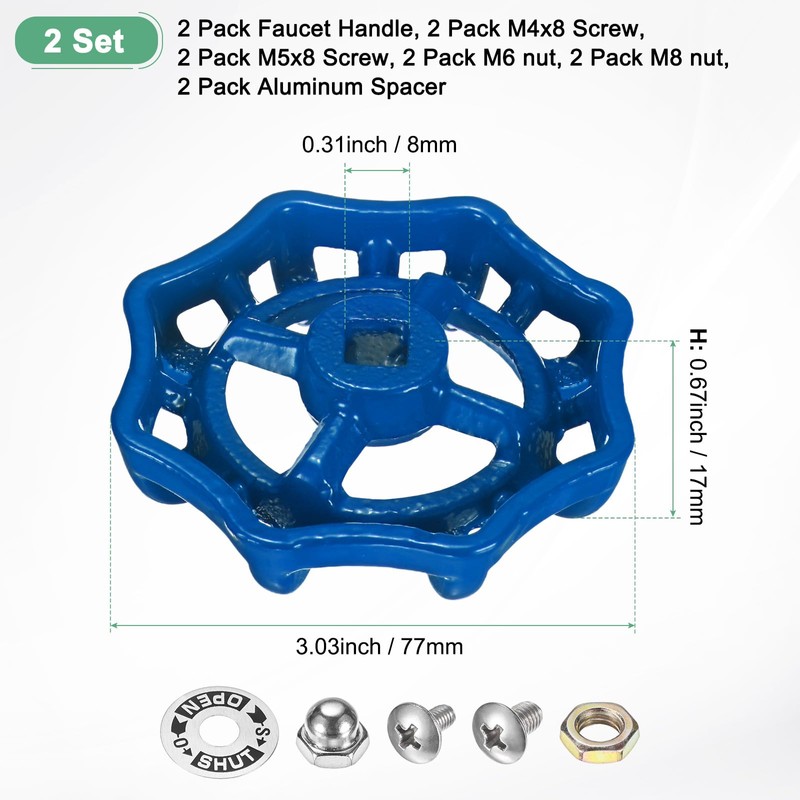 M METERXITY 2-Set Outside Faucet Handle, 8x8mm Paint Cast Iron