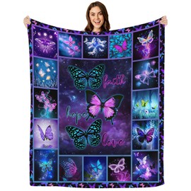 SKT T1 Butterfly Blanket Purple Butterfly Insect Animal Throw Blanket, Butterfly Gifts for Women Girls, Purple Butterflies Gifts for Butterfly Lovers, Butterfly Decor for Sofa Bed Home Room 60"x50"