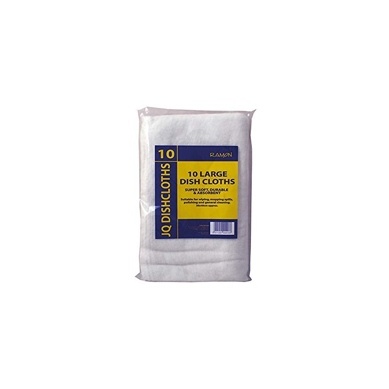 Ramon Hygiene 10 Large White Dishcloths, White Overlock, 30 x