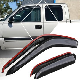 PM PERFORMOTOR 4Pcs Glossy Smoked Black Out-Channel Tape On Side Window Visors Deflector Rain Guard Compatible with 1999-2007 Chevy Silverado GMC Sierra 1500 2500 HD 3500 Classic, Carbon Fiber