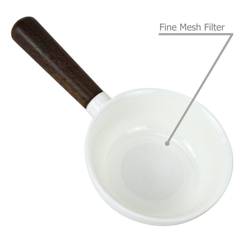 EIKS Ceramic Tea Strainer Filter with Wooden Handle for Loose