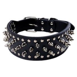 Serijoars Spiked Studded Dog Collar, PU Leather Dog Collar, Adjustable Pet Collars for Medium or Large Breed Pet (M, Black)