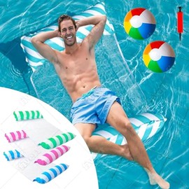 Inflatable Hammock Pool Float 3 Pack Blue Green and Pink Floaters with 2 Beach Ball and Pump,