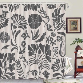 Black Vintage Floral Boho Shower Curtain for Bathroom Decor - 70 x 70 in Mid Century Modern Farmhouse Country Rustic Flower Aesthetic Groovy Plants Botanical Bath Shower Curtains Set with Hooks