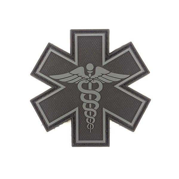 PVC Morale Patch - EMS - Medical Responder 3" Star of Life - Blk & Gry - Dual Snake