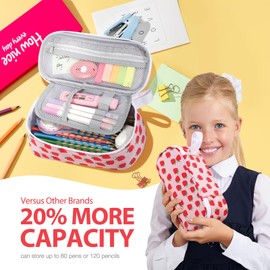 Jcocylse Large Capacity Pencil Case Portable Pencil Pouch Bag School Supplies for College Students Girls Boys Adults(Strawberry)