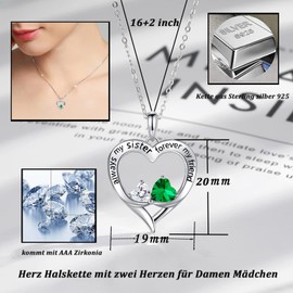 LYTOPTOP Heart Necklace Women's 925 Chains Sister Silver Chain Friends Two Hearts Chain Silver Women's Chains Jewellery Women's Gift for Women Mother Christmas Birthday with Gift Box, Cubic Zirconia,