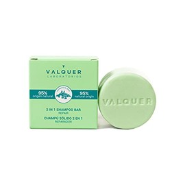 Valquer Shampoo Sólido 2 en 1 Reparador. (shampoo y acondicionador). Para cabello dañado. 95% ingredientes naturales. Vegano. Protege y repara - 70 g