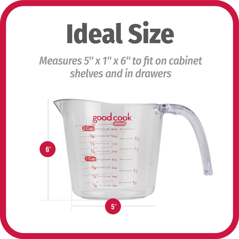 Good Cook 2-Cup Clear Measuring Cup with Measurements, Plastic