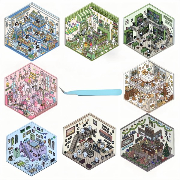 8 Sets DIY 3D House Sticker with Tweezers,Fun Cartoon 3D