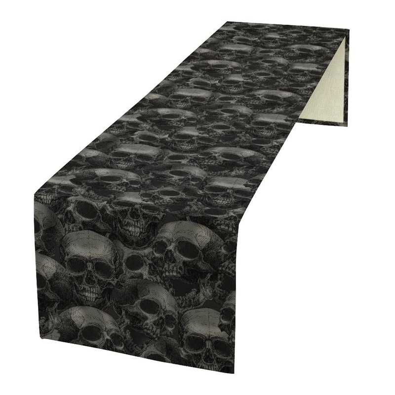 Horror Skull Table Runner Gothic Skeleton Black Halloween Dinner Runner