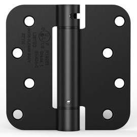 Treasem 1 Pack Self Closing Door Hinge, 4 Inch Spring Loaded Door Hinge, Adjustable Tension with 5/8'' Radius Corners, for Front, Back Doors, Left and Right Hand, UL Listed, Gloss Black