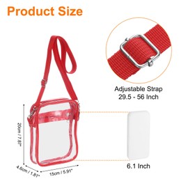 sourcing map Clear Crossbody Purse Bag, Stadium Approved Clear Waterproof Backpack Shoulder Bag with Front Pocket for Men and Women, Concerts Stadium Events Sports Festivals, Red 15x4.6x20cm