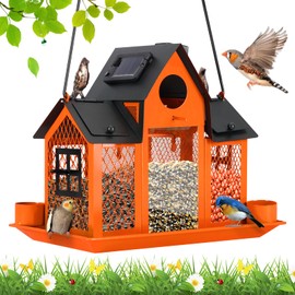 YYWMWM Solar Bird Feeders House for Outside Hanging, Metal Wild Bird Feeder for Outdoors, Large Cardinal Bird Feeder Birdhouses Orange