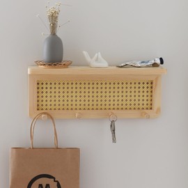 TIAYIA Wall Mounted Coat Rack with Shelf,Wooden Coat Hanger with 4 Hooks,Wall Organizer for Entryway,Nursery,Mudroom,Hallway,Office (Burlywood, 15.7" L x 4" W x 6.2" H)