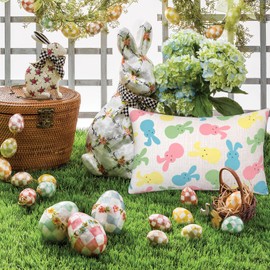 Qilerongrong Easter Day Cute Bunny Throw Pillow Covers, Colorful Rabbit Holiday Pillow Case, 16x24 Spring Rectangle Linen Cushion Cover Decor for Couch Home Bed